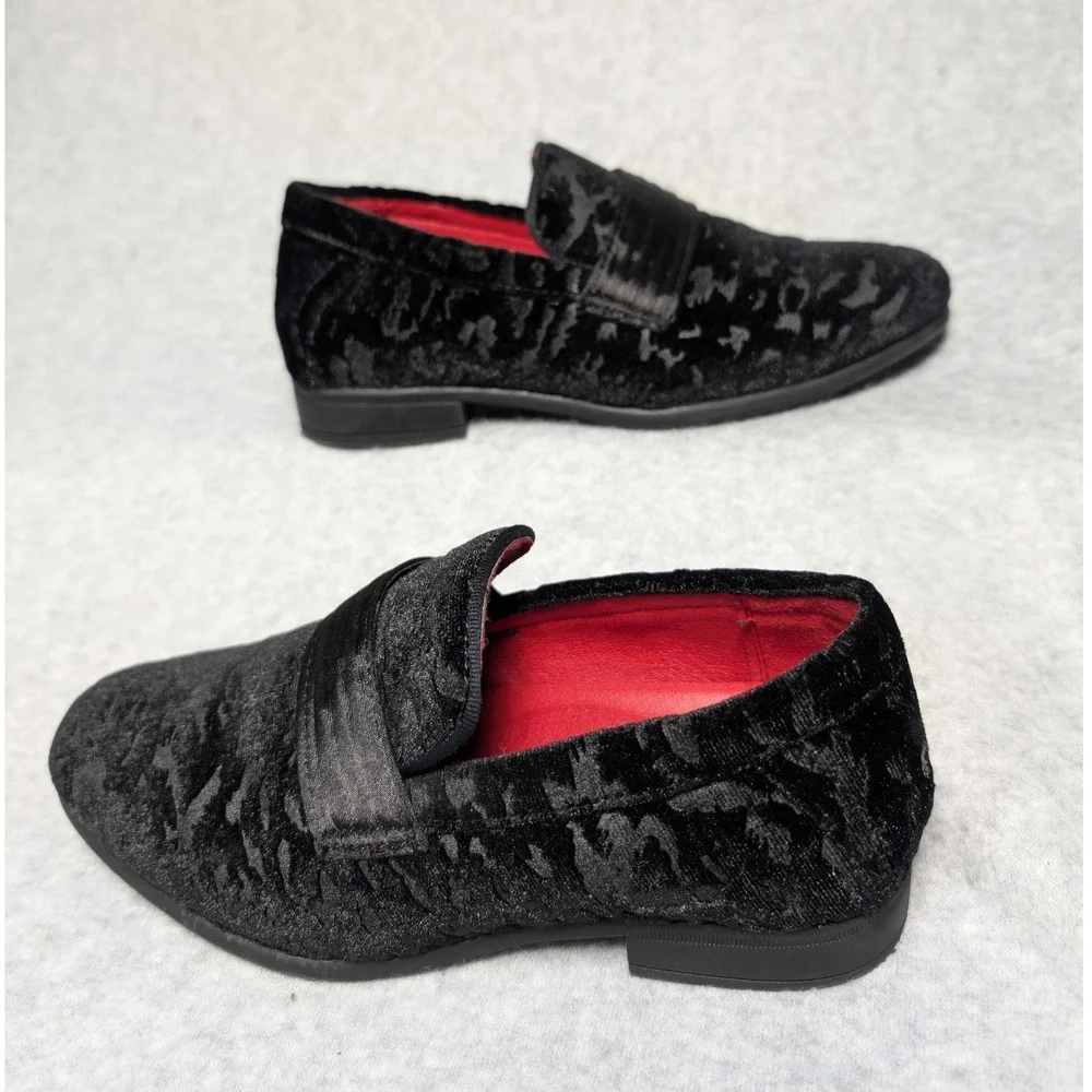 Bruno Marc Boys Black Velvet Damask Loafers Formal Dress Shoes Size 1 Slip On